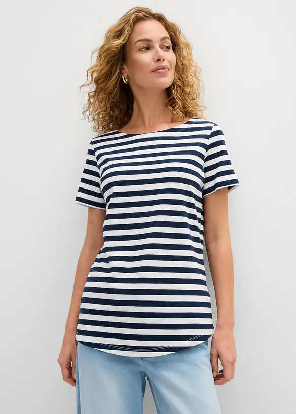 T-Shirt mit U-Boot-Ausschnitt in weiß von vorne (im Anschnitt) - bonprix T-Shirt mit U-Boot-Ausschnitt in weiß von vorne (im Anschnitt) - bonprix