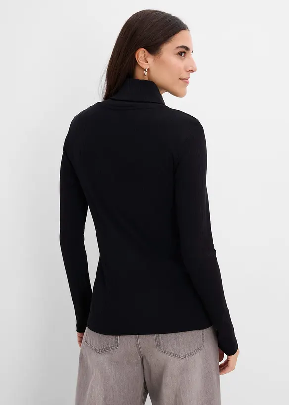 Rollkragenshirt aus reiner Baumwolle in schwarz von hinten (im Anschnitt) - bonprix