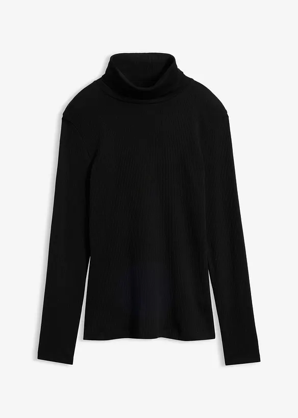 Rollkragenshirt aus reiner Baumwolle in schwarz von vorne - bonprix