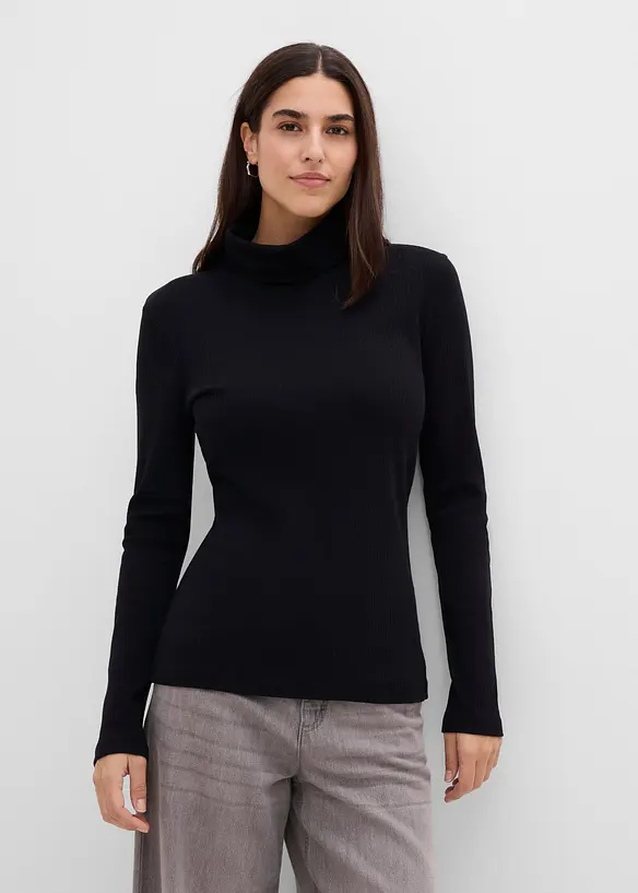 Rollkragenshirt aus reiner Baumwolle in schwarz von vorne (im Anschnitt) - bonprix