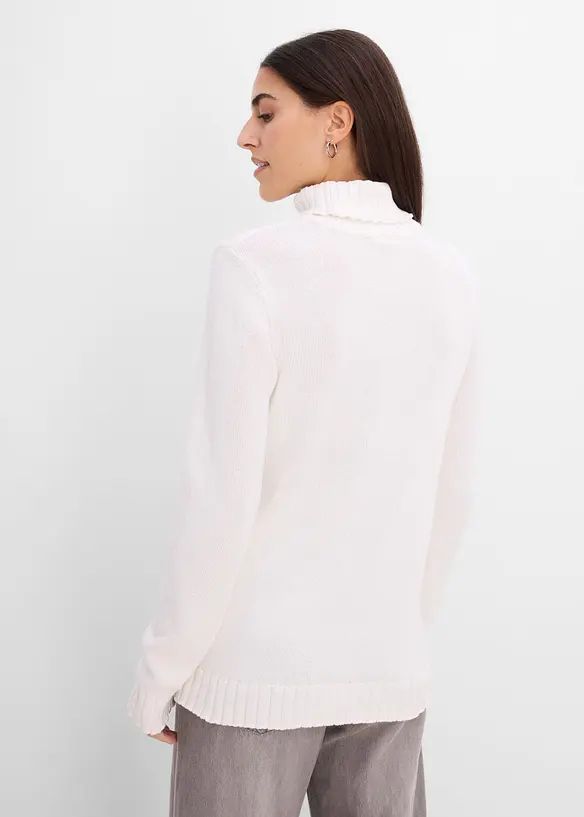 Rollkragenpullover aus Bio-Baumwolle in weiß von hinten (im Anschnitt) - bonprix