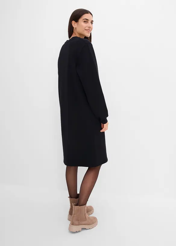 Sweatkleid aus reiner Bio-Baumwolle in schwarz von hinten (Totalaufnahme) - bonprix