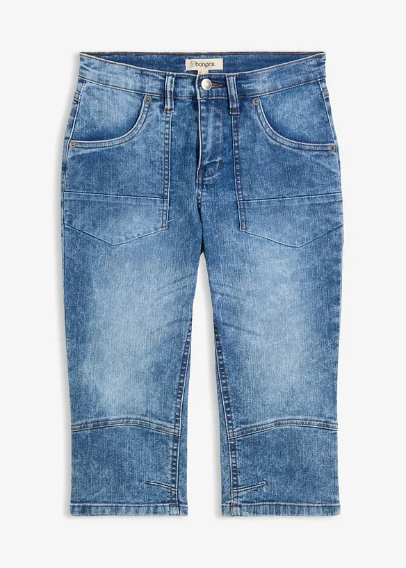 Capri-Jeans Mid Waist, Stretch in blau von vorne - bonprix Capri-Jeans Mid Waist, Stretch in blau von vorne - bonprix