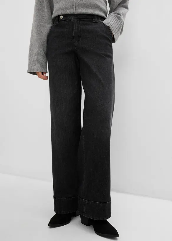 Wide-Leg-Jeans High Waist in grau von vorne - bonprix