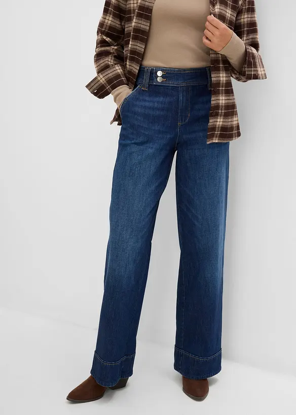 Wide-Leg-Jeans High Waist in blau von vorne - bonprix