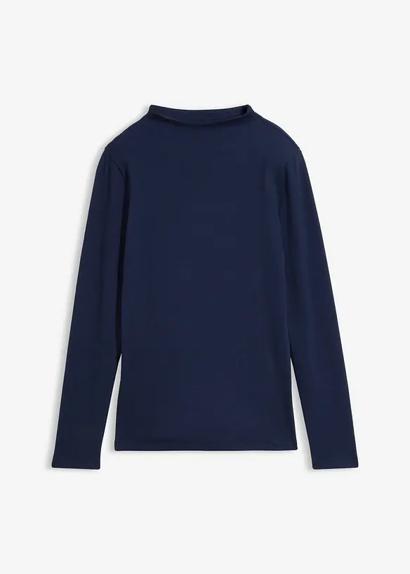 Geripptes Langarmshirt in blau von vorne - bonprix