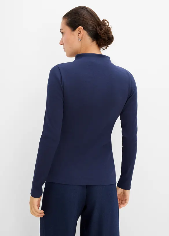 Geripptes Langarmshirt in blau von hinten (im Anschnitt) - bonprix