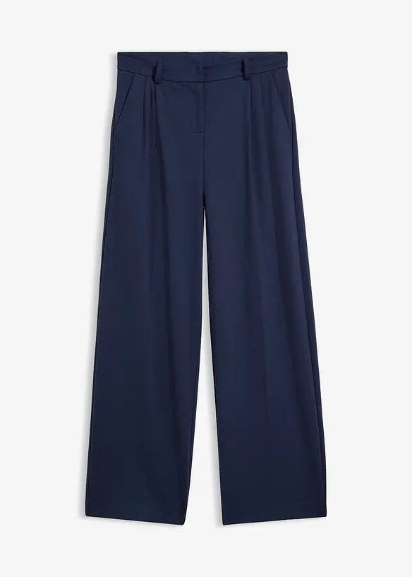 Bundfaltenhose aus bequemen Punto di Roma in blau von vorne - bonprix