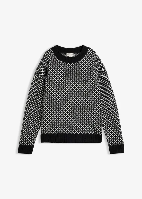 Grobstrick-Pullover mit Jacquardmuster in weiß von vorne - bonprix Grobstrick-Pullover mit Jacquardmuster in weiß von vorne - bonprix