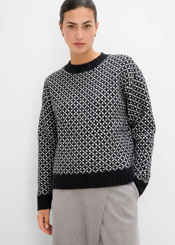 Grobstrick-Pullover mit Jacquardmuster in weiß von vorne (im Anschnitt) - bonprix Grobstrick-Pullover mit Jacquardmuster in weiß von vorne (im Anschnitt) - bonprix