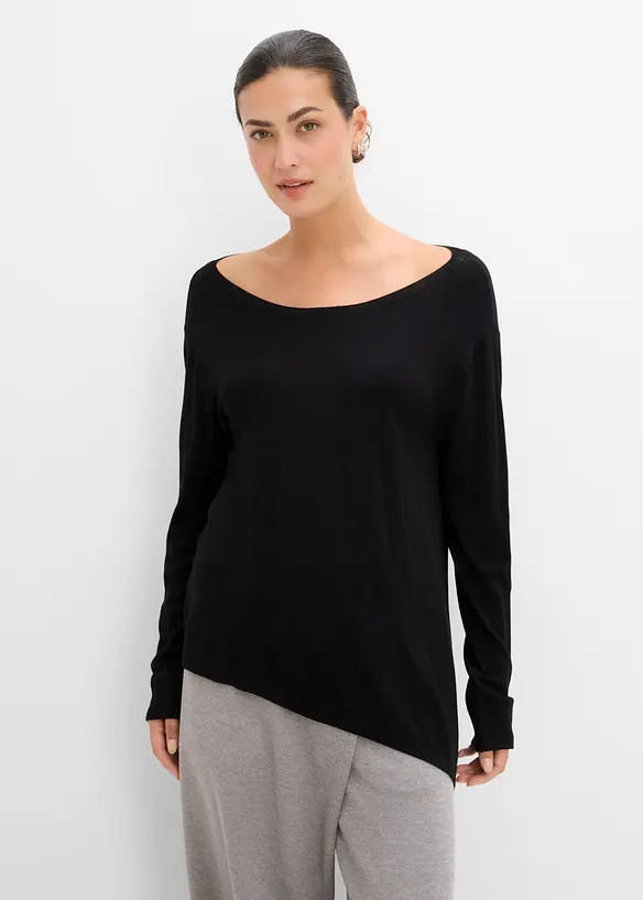 Feinstrickpullover aus feinem Viskose-Mix in schwarz von vorne (im Anschnitt) - bonprix