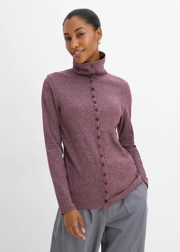 Langarmshirt mit Knopfleiste in rot von vorne (im Anschnitt) - bonprix