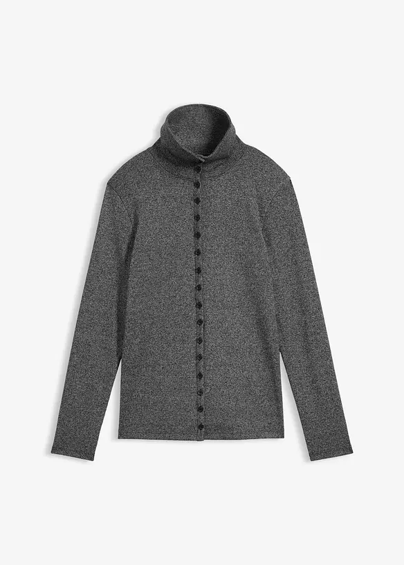 Langarmshirt mit Knopfleiste in schwarz von vorne - bonprix
