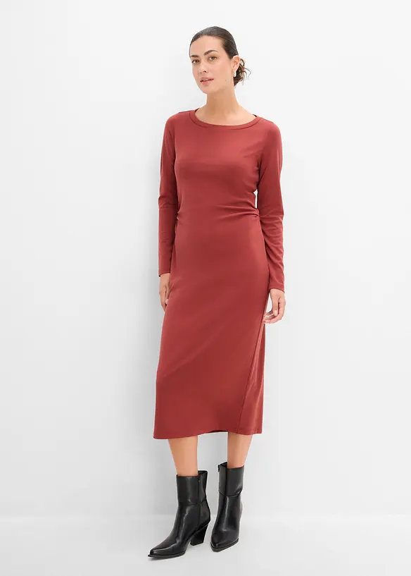 Midikleid aus softem Viskose-Mix in braun von vorne (Totalaufnahme) - bonprix