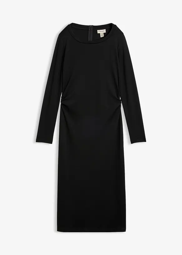 Midikleid aus softem Viskose-Mix in schwarz von vorne - bonprix