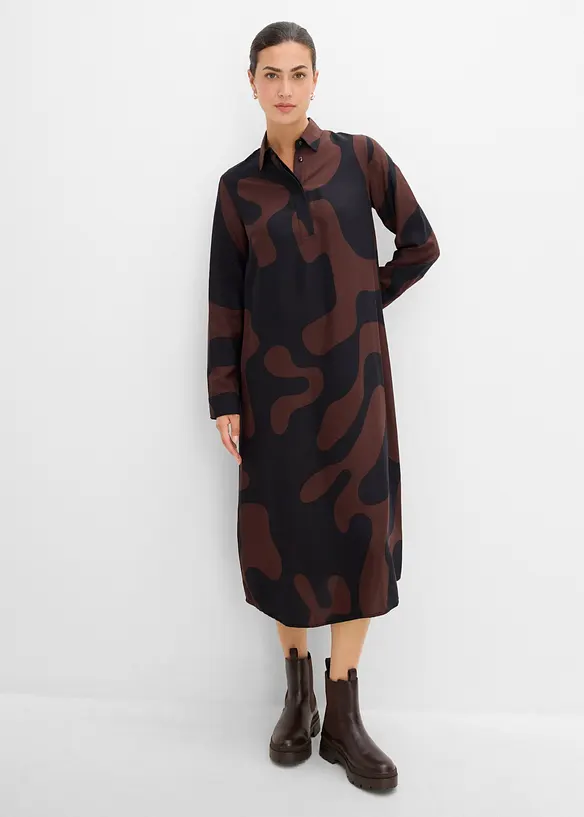Blusenkleid aus feiner Viskose in braun von vorne (Totalaufnahme) - bonprix
