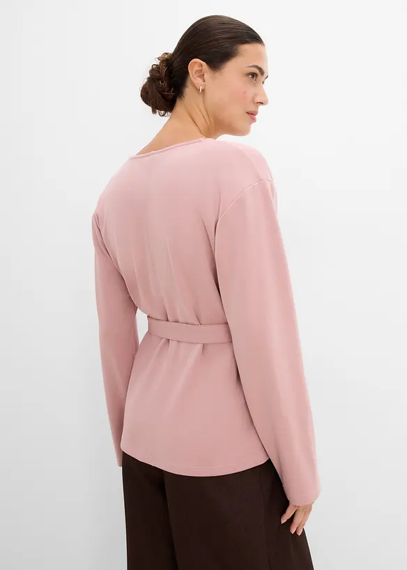 Wickelshirt aus feinem Viskose-Mix in rosa von hinten (im Anschnitt) - bonprix
