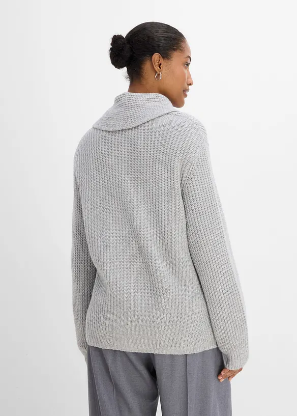 Grobstrickjacke mit Umlegekragen in grau von hinten (im Anschnitt) - bonprix
