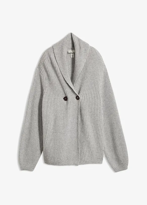 Grobstrickjacke mit Umlegekragen in grau von vorne - bonprix