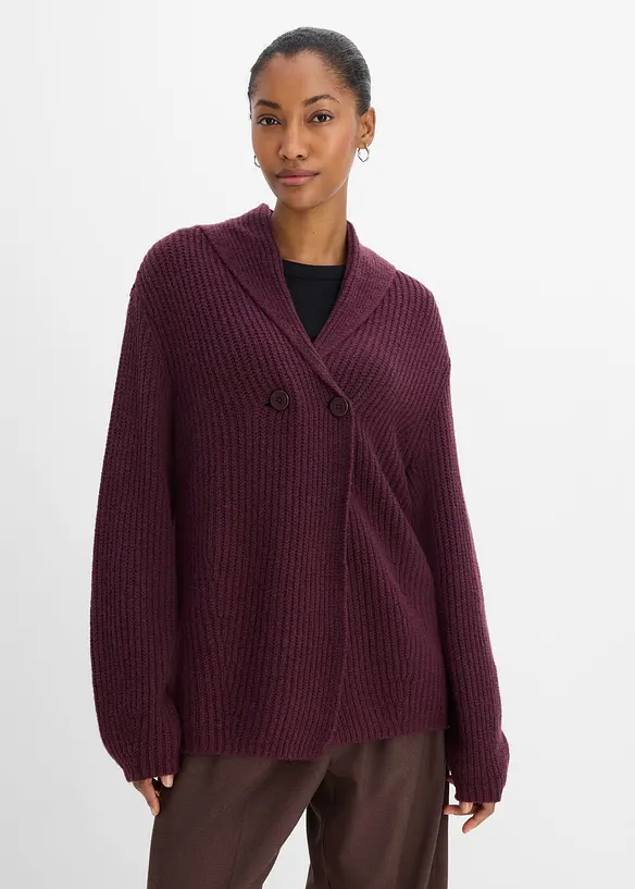 Grobstrickjacke mit Umlegekragen in rot von vorne (im Anschnitt) - bonprix