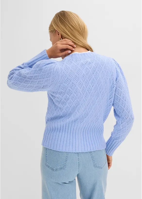 Feinstrickjacke mit Knopfdetails in blau von hinten (im Anschnitt) - bonprix Feinstrickjacke mit Knopfdetails in blau von hinten (im Anschnitt) - bonprix