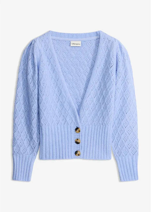 Feinstrickjacke mit Knopfdetails in blau von vorne - bonprix Feinstrickjacke mit Knopfdetails in blau von vorne - bonprix