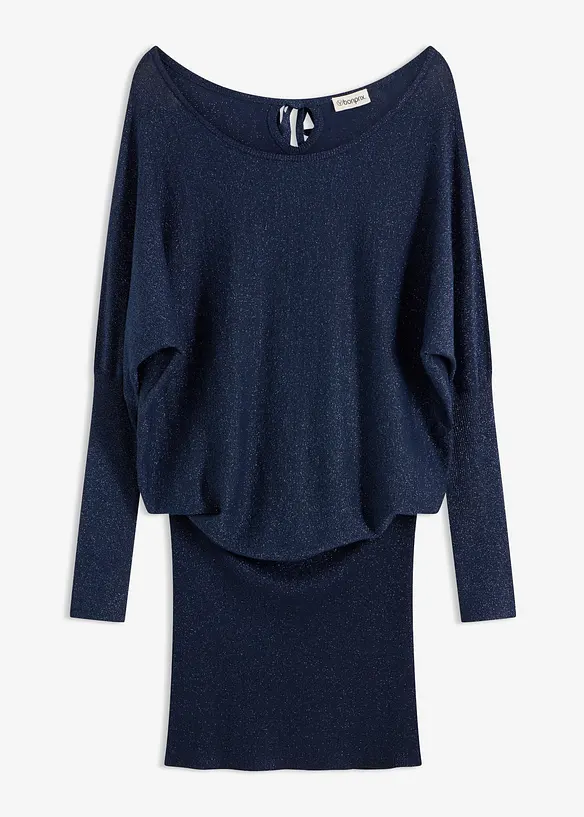 Strickkleid aus fließendem Viskose-Mix in blau von vorne - bonprix