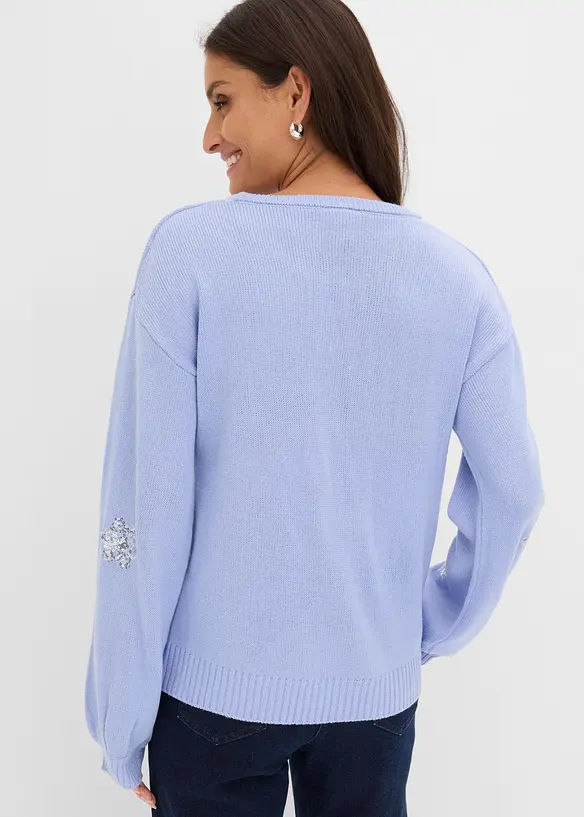 Pullover mit funkelnden Schneeflocken-Motiven in blau von hinten (im Anschnitt) - bonprix Pullover mit funkelnden Schneeflocken-Motiven in blau von hinten (im Anschnitt) - bonprix