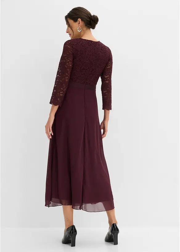 Midikleid aus leichtem Chiffon mit Spitzen-Oberteil in rot von hinten (Totalaufnahme) - bonprix Midikleid aus leichtem Chiffon mit Spitzen-Oberteil in rot von hinten (Totalaufnahme) - bonprix