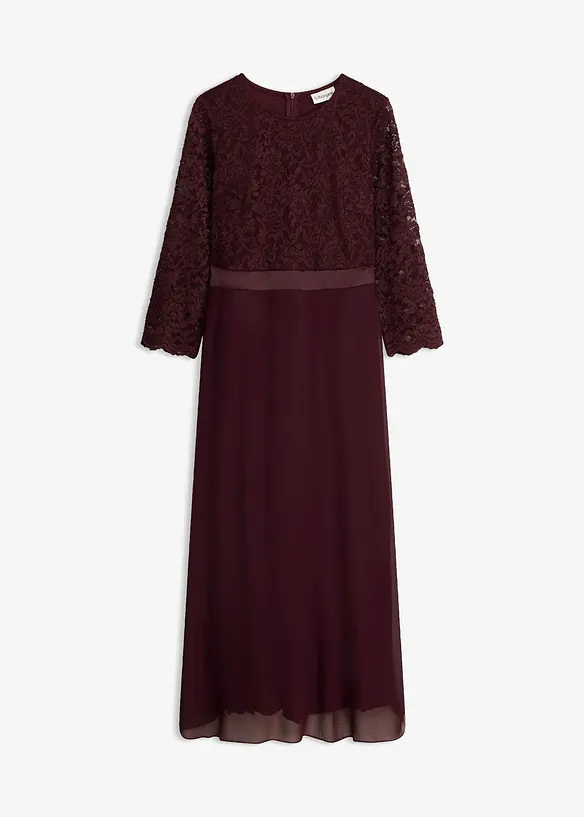 Midikleid aus leichtem Chiffon mit Spitzen-Oberteil in rot von vorne - bonprix Midikleid aus leichtem Chiffon mit Spitzen-Oberteil in rot von vorne - bonprix