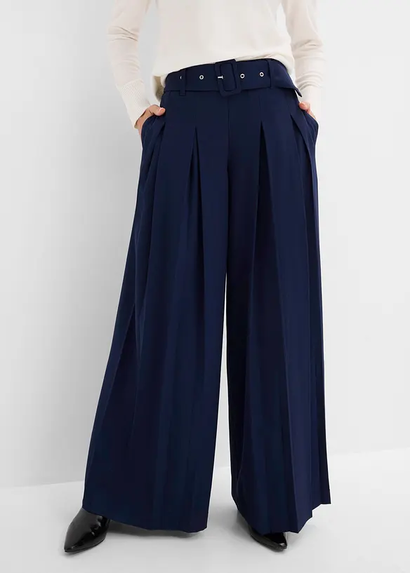 Marlenehose aus fließendem Viskose-Mix in blau von vorne - bonprix Marlenehose aus fließendem Viskose-Mix in blau von vorne - bonprix