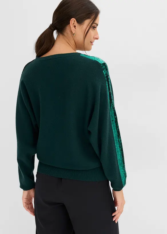 Feinstrickpullover mit Pailletten in grün von hinten (im Anschnitt) - bonprix