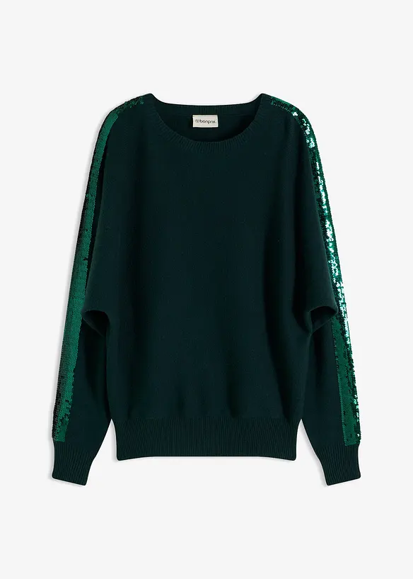 Feinstrickpullover mit Pailletten in grün von vorne - bonprix
