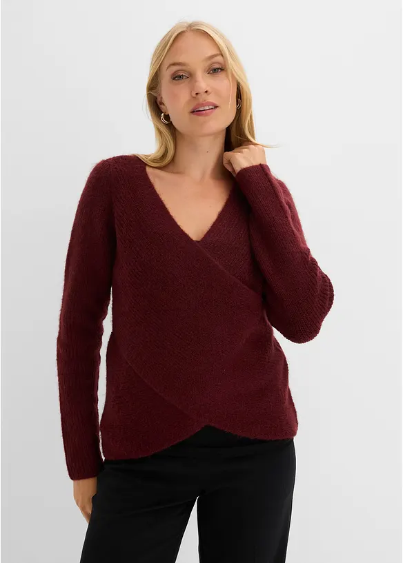 Wickelpullover mit V-Ausschnitt in rot von vorne (im Anschnitt) - bonprix Wickelpullover mit V-Ausschnitt in rot von vorne (im Anschnitt) - bonprix