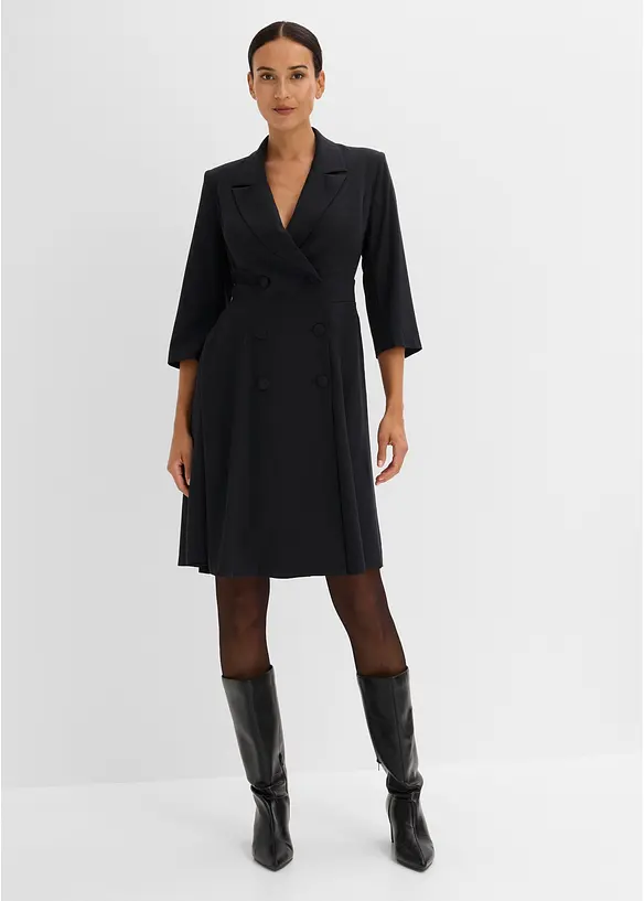 Blazerkleid mit ausgestelltem Rockteil in schwarz von vorne (Totalaufnahme) - bonprix