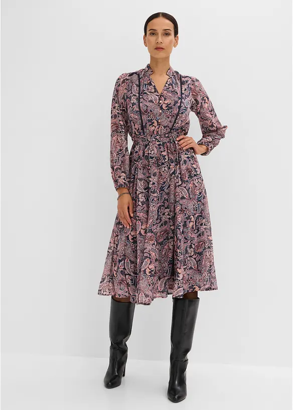 Paisleykleid aus Chiffon in blau von vorne (Totalaufnahme) - bonprix