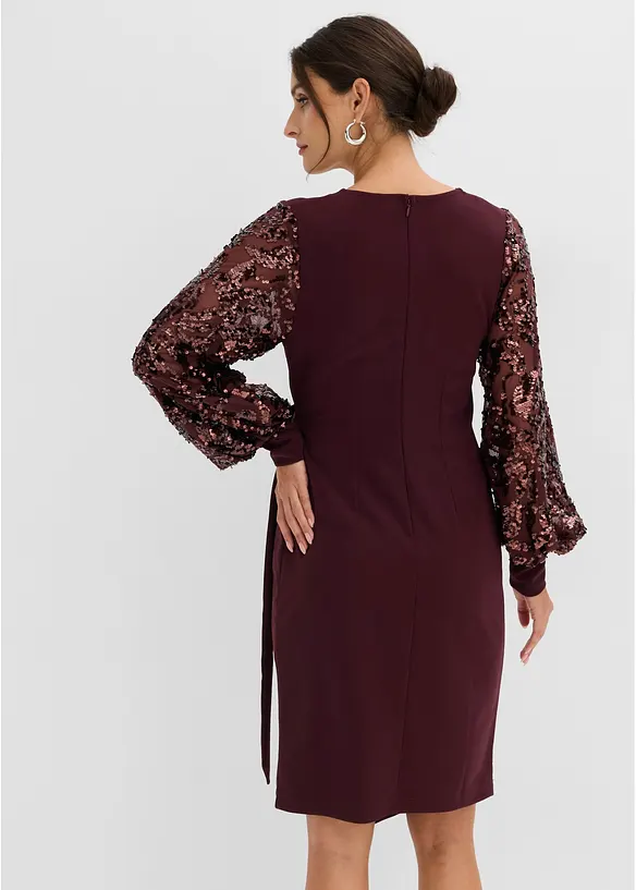 Midikleid mit Paillettenstickerei an den Ärmel in rot von hinten (Totalaufnahme) - bonprix