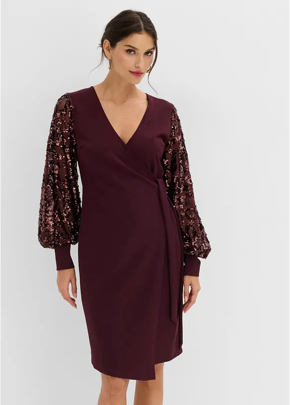Midikleid mit Paillettenstickerei an den Ärmel in rot von vorne (Totalaufnahme) - bonprix