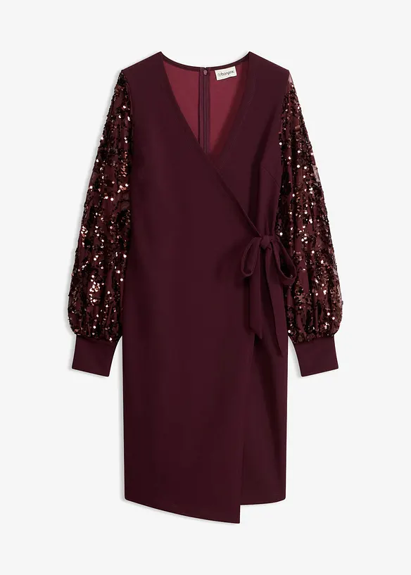 Midikleid mit Paillettenstickerei an den Ärmel in rot von vorne - bonprix