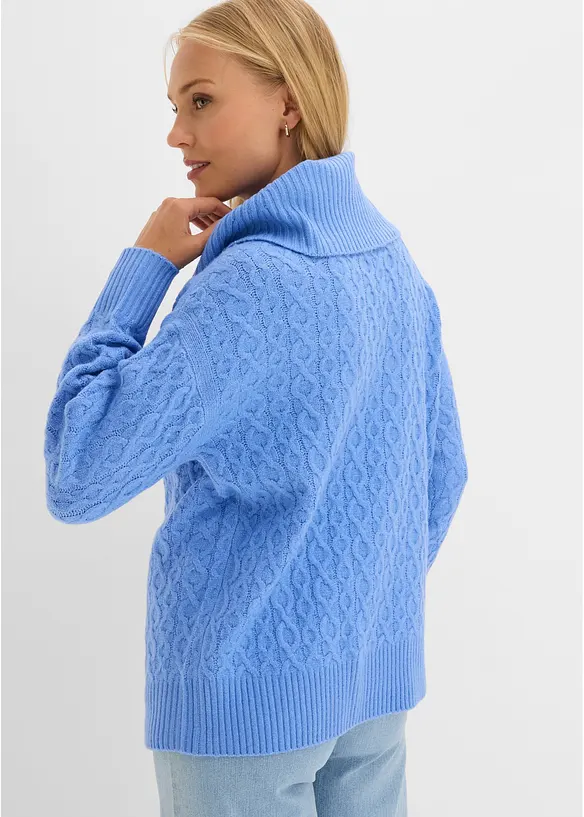 Pullover mit Zopfmuster in blau von hinten (im Anschnitt) - bonprix