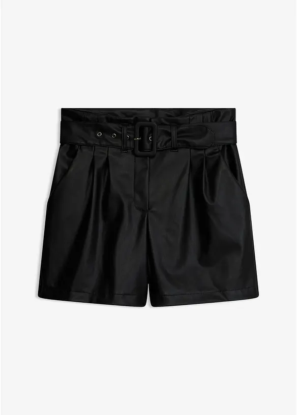 Lederimitat-Shorts mit Gürtel in schwarz von vorne - bonprix Lederimitat-Shorts mit Gürtel in schwarz von vorne - bonprix