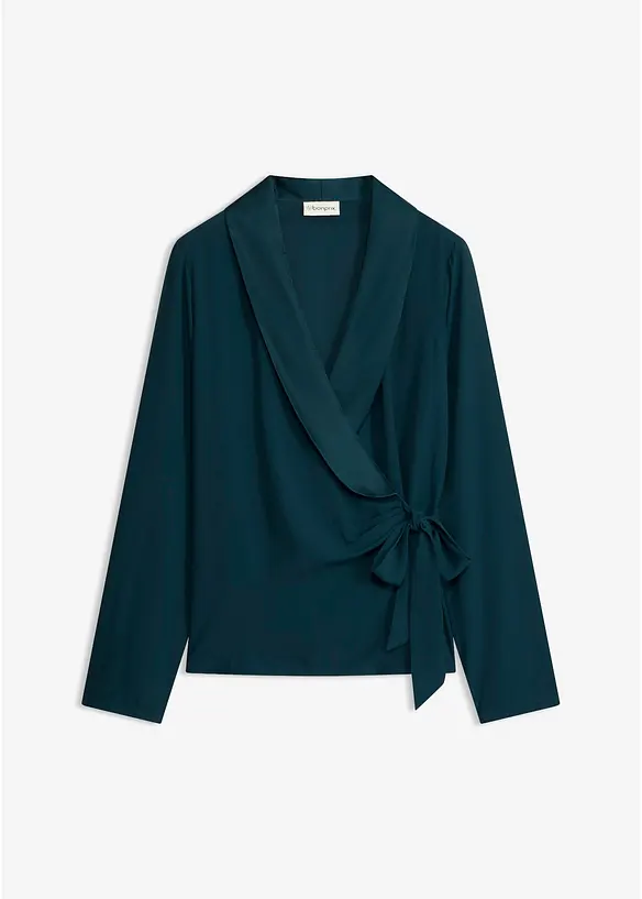 Wickelbluse mit seitlicher Schleife in petrol von vorne - bonprix Wickelbluse mit seitlicher Schleife in petrol von vorne - bonprix