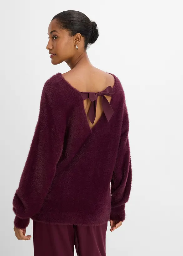 Longpullover aus weichem Federgarn in rot von hinten (im Anschnitt) - bonprix