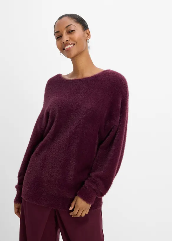 Longpullover aus weichem Federgarn in rot von vorne (im Anschnitt) - bonprix