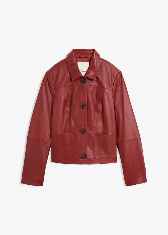 Lederjacke aus softem Lammnappa in braun von vorne - bonprix