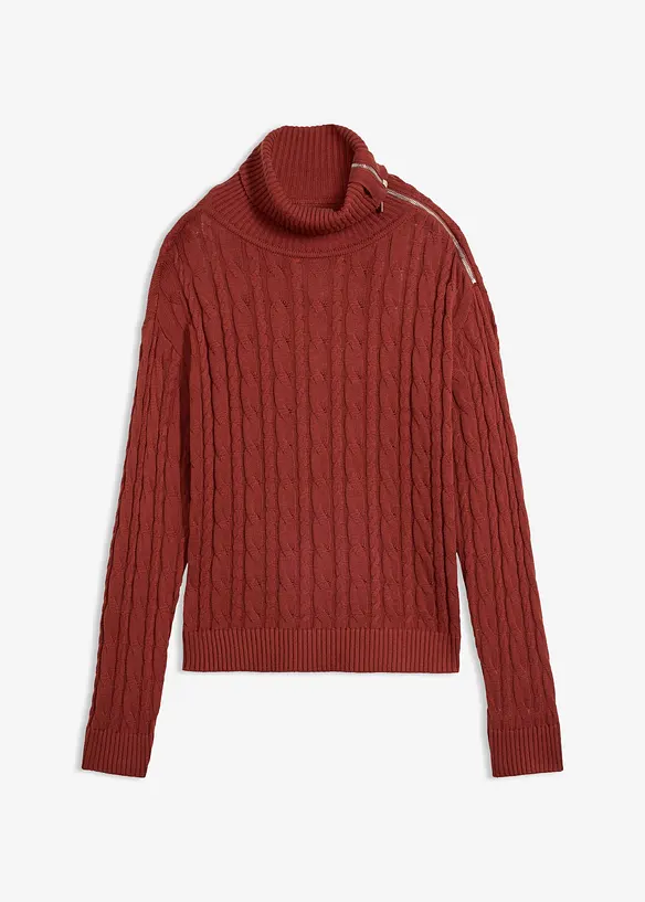 Rollkragenpullover aus weichem Woll-Mix in braun von vorne - bonprix