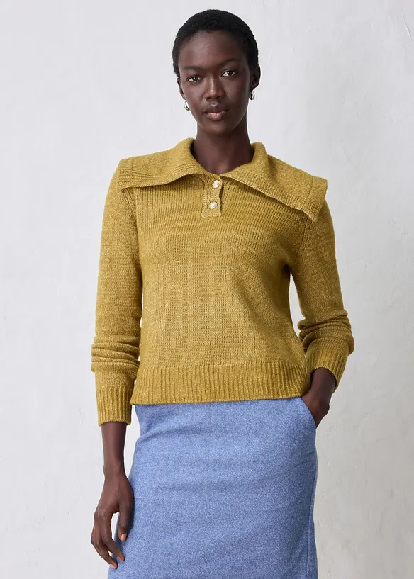 Pullover aus weichem Woll-Mix in grün von vorne (im Anschnitt) - bonprix
