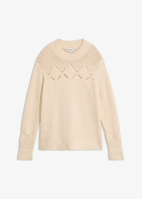 Pullover aus weichem Woll-Mix in beige von vorne - bonprix