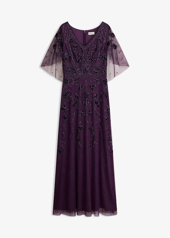 Abendkleid mit Paillettenstickerei in lila von vorne - bonprix