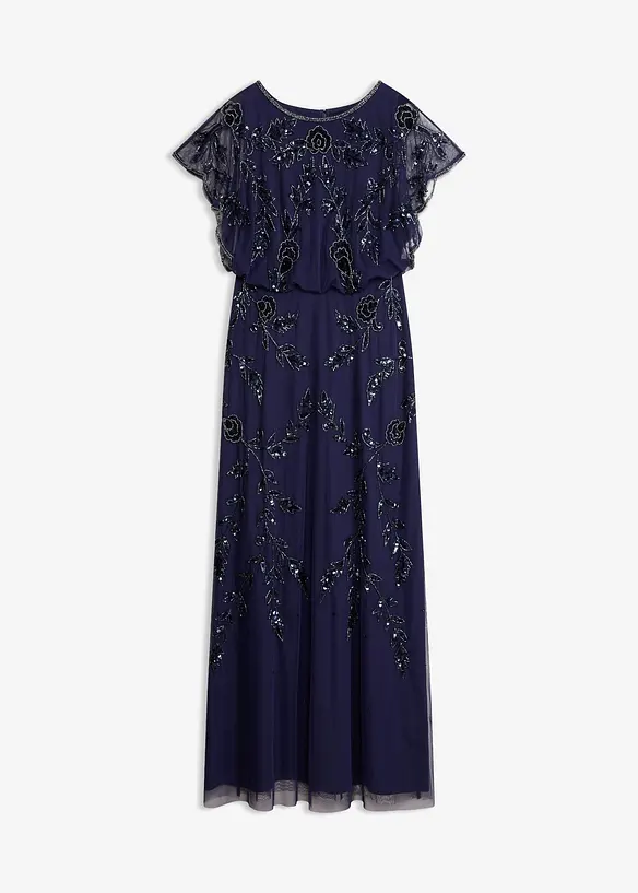 Abendkleid mit Paillettenstickerei in blau von vorne - bonprix